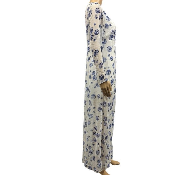 Asos Petite  Button Front White Blue Floral Print Lined Maxi Dress Womens 10 - Picture 4 of 10